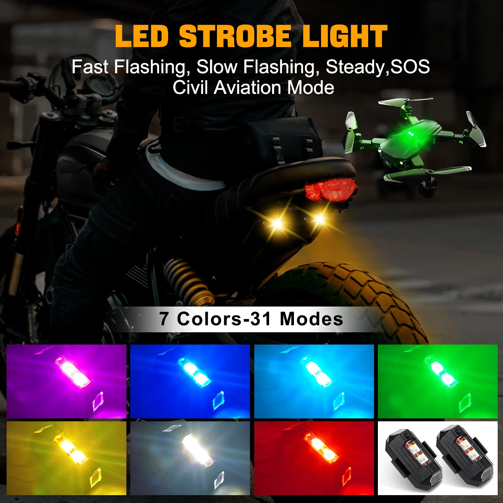 Motorcycle Lights Drone Strobe - مراجعة Drone Strobe Light وسعره