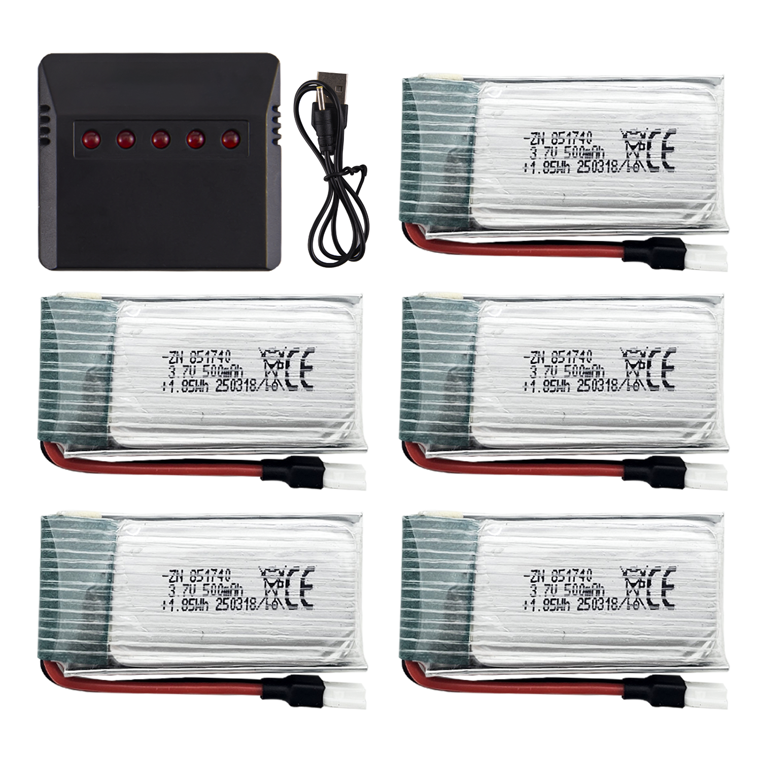5Pcs 3.7V 500mAh LiPo Batterie - مراجعة Drone Battery Adapter وسعره