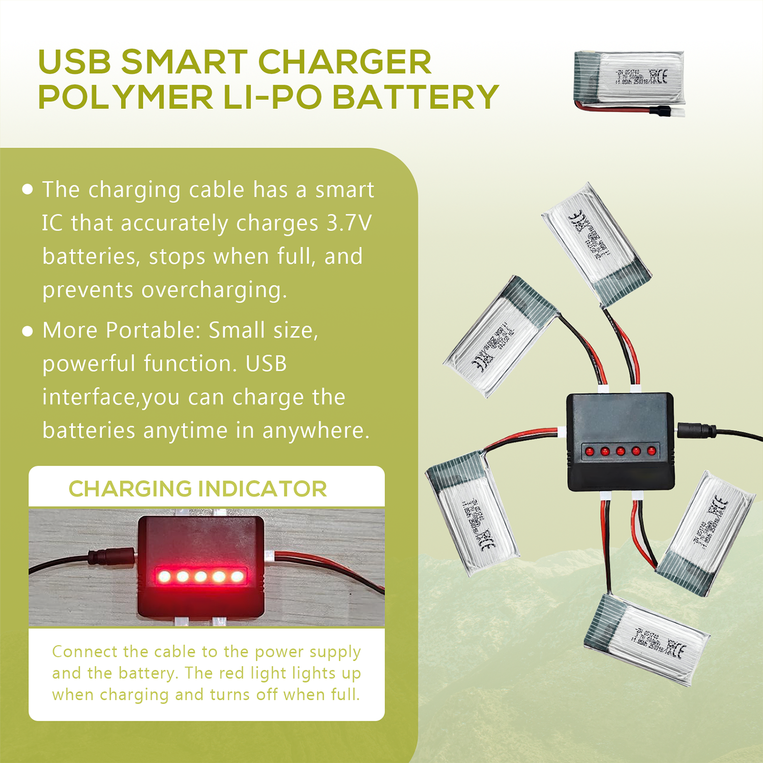 5Pcs 3.7V 500mAh LiPo Batterie - مراجعة Drone Battery Adapter وسعره